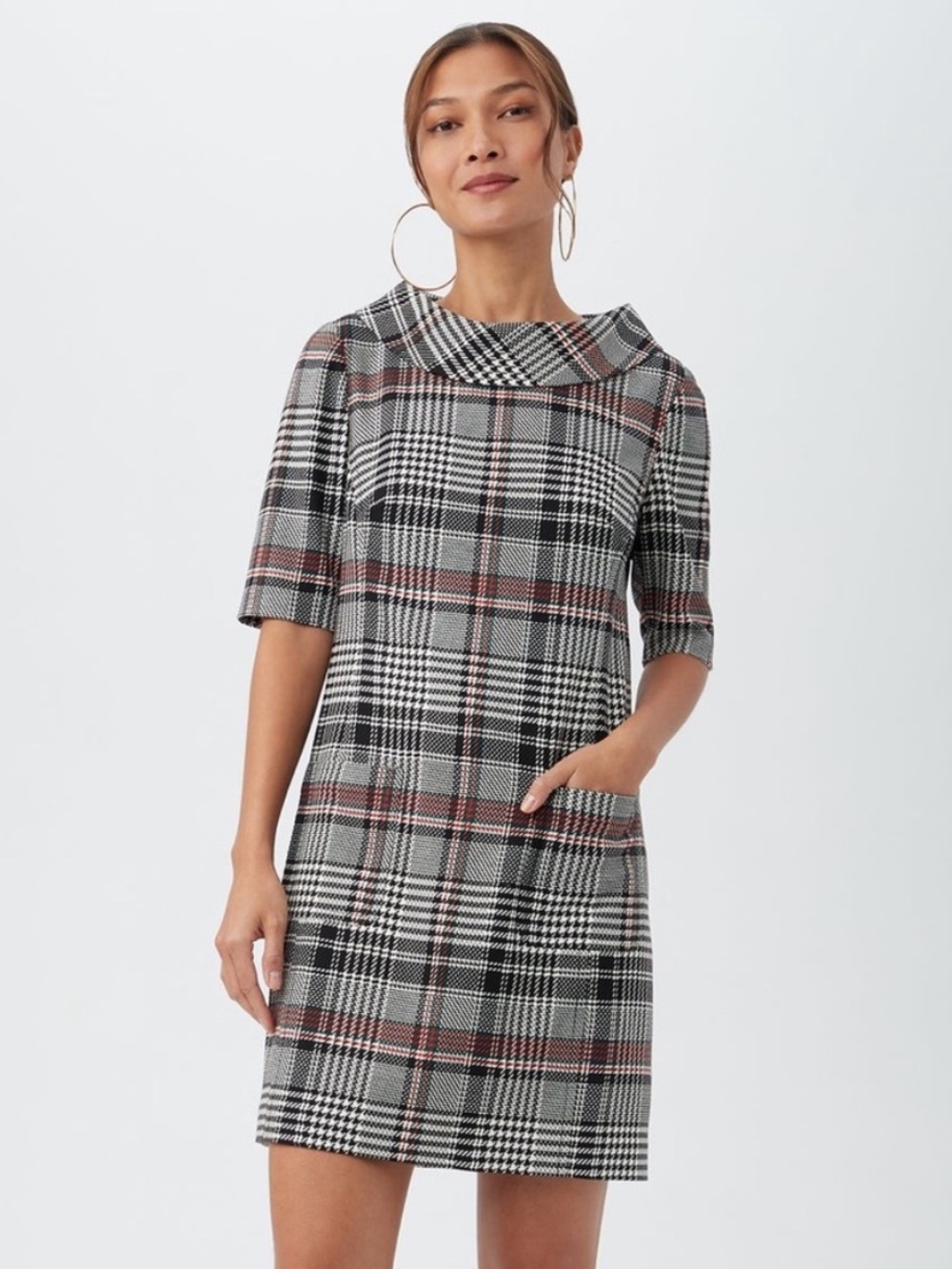 Trina Turk Maleko Short Sleeve Shift Plaid Dress